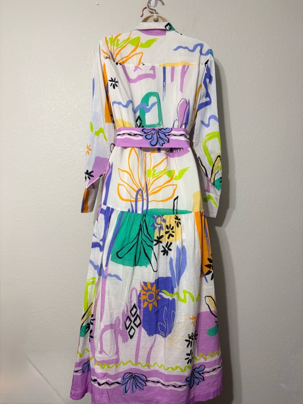 Chico’s Cotton Silk Abstract Floral Tiered Maxi Shirt Dress in Multi-Color LS 6 - Picture 7 of 16
